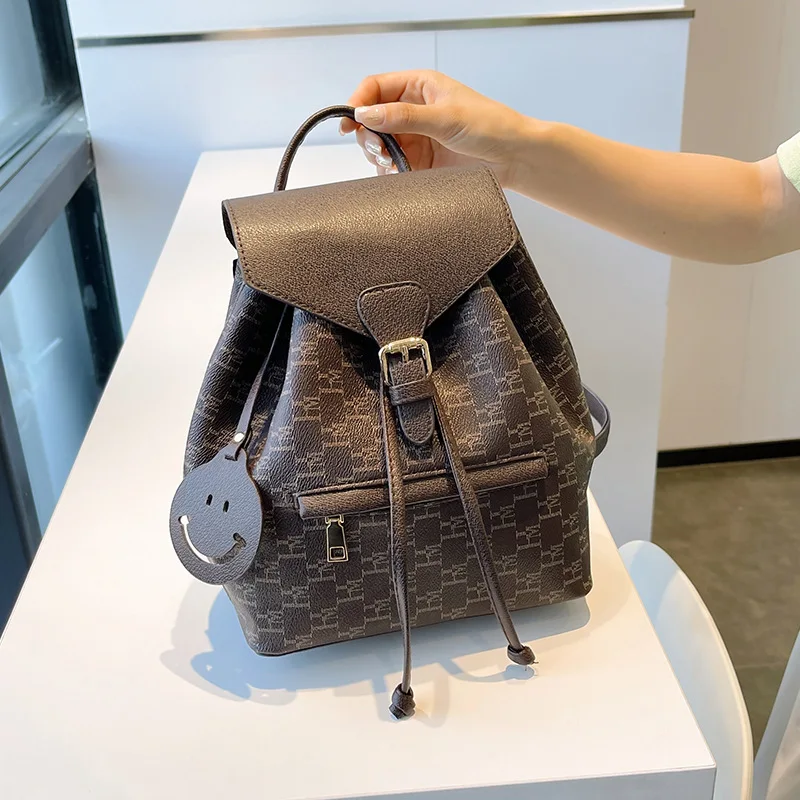 Multifunctional backpack 2023 new everything fashion color bump schoolbag travel draw rope backpack for women