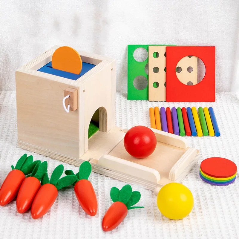 Children 4 in 1 Play Kit Wooden Multi-functional Carrot Harvest Game Early Educational Shape Sorting Game Intelligence Box Toys