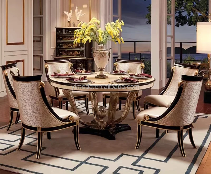 Classical Antique New design home furniture solid wood classic round wooden dinner house round dining table and 6 8 dining chair