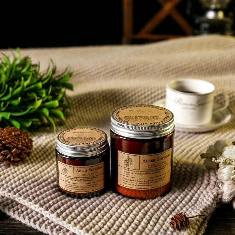 7 Days Eco Friendly Soy Wax Massage Oil Brown Glass Jar Scented Candle with Lid Souvenir Wholesale
