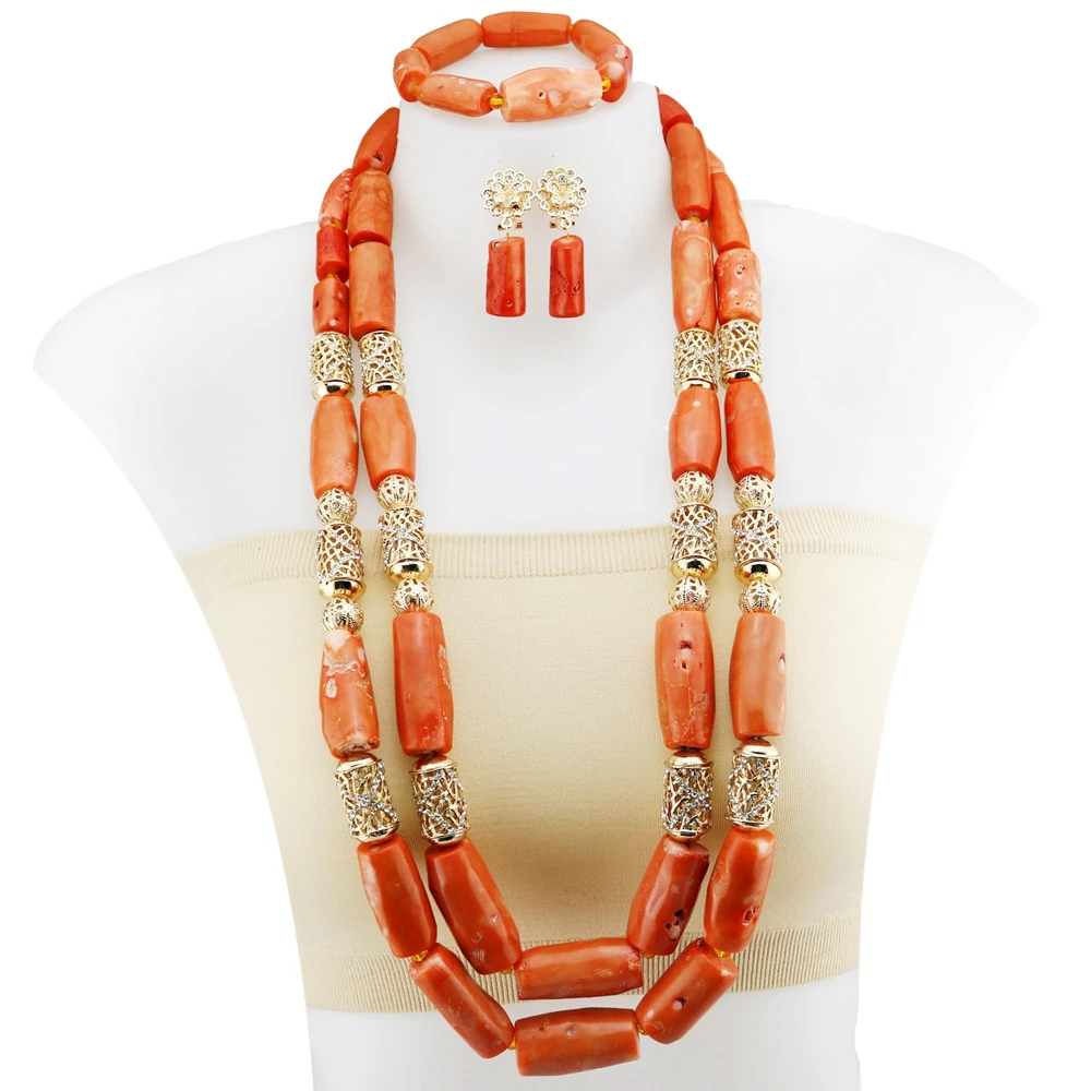 Yulaili Nigerian Wedding Beads Unique Bridal Jewelry Set Popular Style Wholesale  Earrings Necklace Coral Jewelry Sets YL238