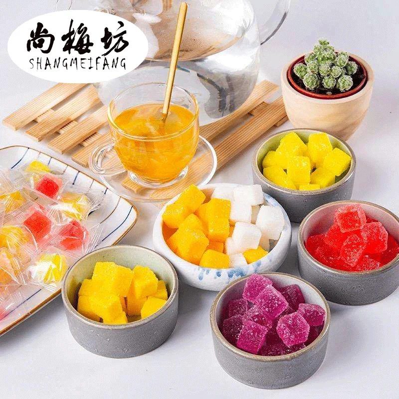 Free sample high quality cube shape jelly candy gummy sour sweet mix fruity gummy halal soft candy