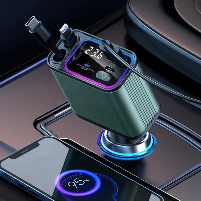 GXY PD65W + 2.4A выдвижной кабель окружающий GC08 автомобильное зарядное устройство свет универсальная быстрая зарядка выдвижные кабели FM-передатчик