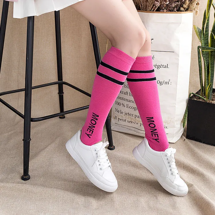 
New arrival hot sale different colors fashion school girl sport knee high socks 
