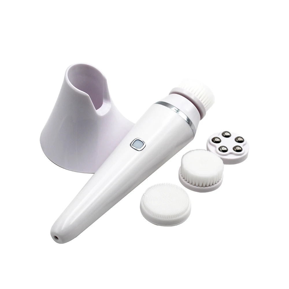 Hot Selling Wireless Charging Electric 4 in 1 Replace Heads Brushes Waterproof Silicone Sonic Facial Cleansing Brush