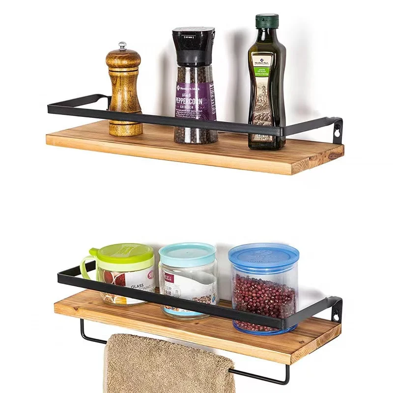 HOMEFURNISHING Floating Shelves Wall Shelf with Towel Bar for Bathroom/Kitchen/Bedroom/Living Room Brick Red