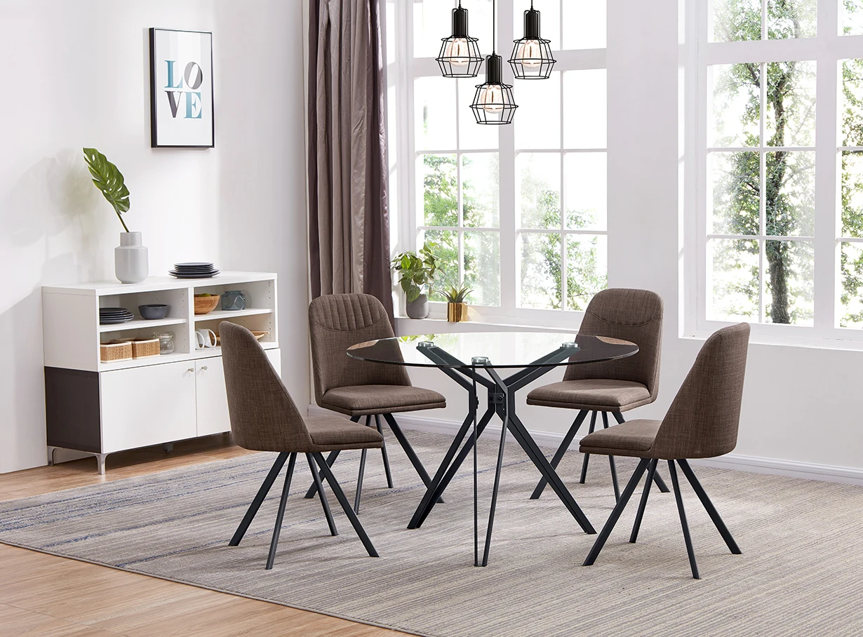 Modern Simple Dining Table Clear Glass&Metal Leg Fast Food Restaurant Kitchen OEM Engineer Living Packing Room Modern Furniture