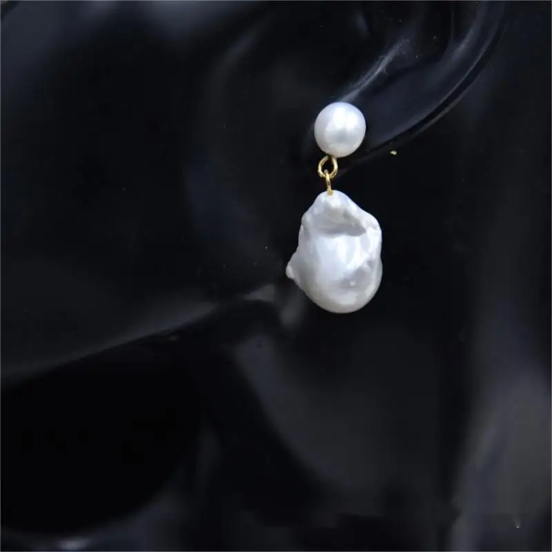 Aimgal fine jewelry 14-15mm natural baroque pearls earrings double-sided design S925 Ear pin