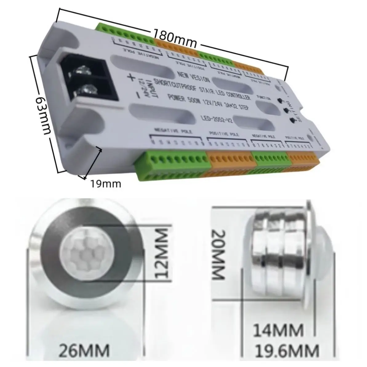 Automatic 32 Step Strip Smart Stair Lighting Controller 12V 24V Motion Sensor PIR Light Staircase LED Controller System