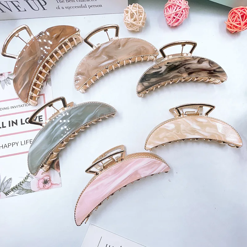 New Moon shape  Metal Hair Claws  Fashionable Marble Hair Clips Acrylic Claw Hair Clips For Women
