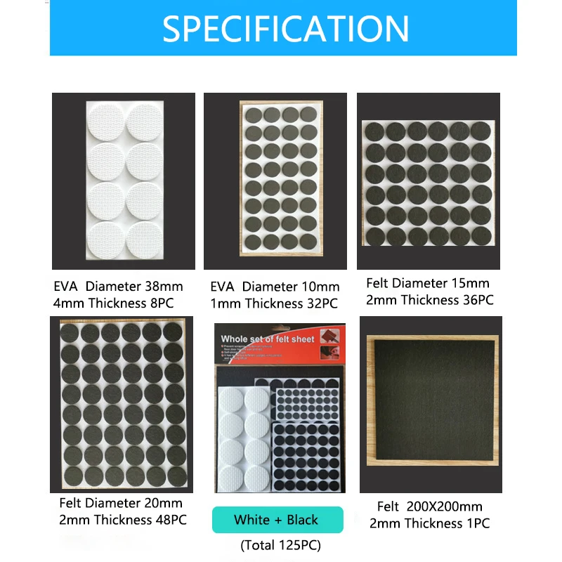 High Quality Hot sale 125 piece EVA and Felt Furniture pads to protect