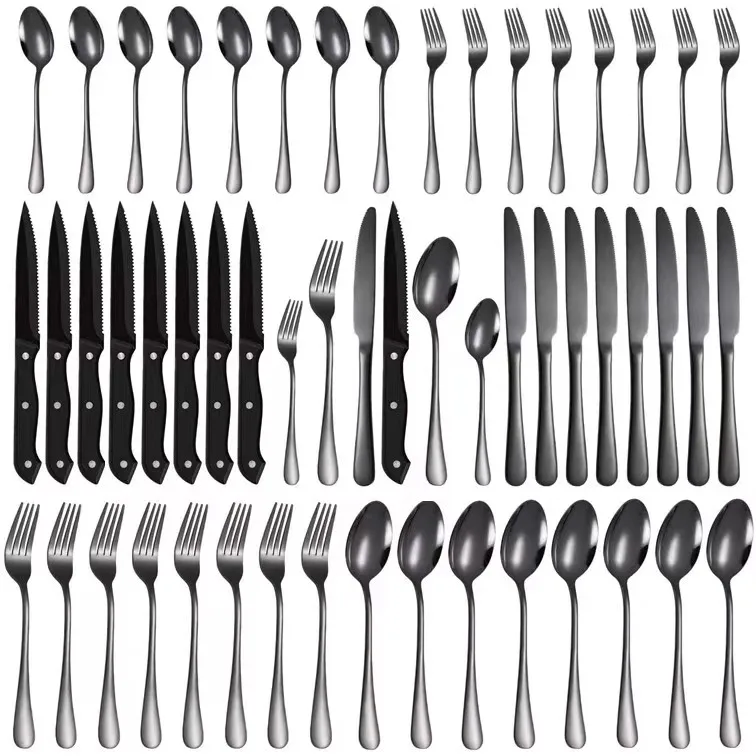 HZX Kitchen Tableware Service Cutlery gold black Steak Knives Fork Spoon luxury wedding cutlery set for Home Restaurant