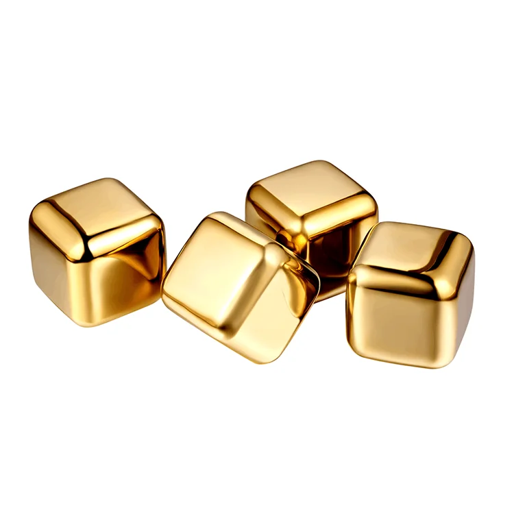 Reusable gold liquid stainless steel reusable ice cubes chilling stone metal whiskey stone set