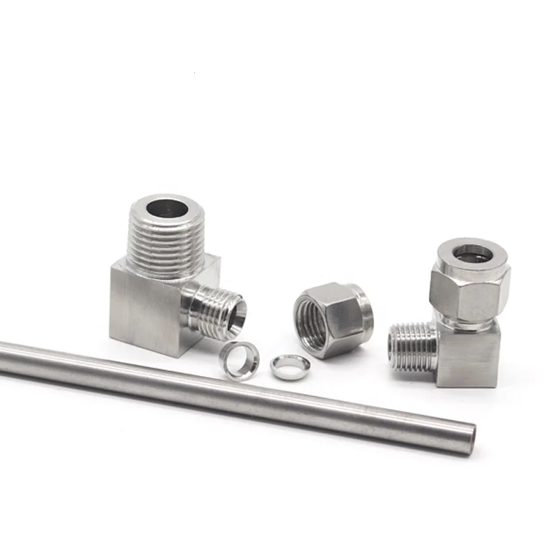 OD 3/8' x 3/8 NPT Male Connector Double Ferrule Elbow Compression Tube Fitting SS316 90 Degree Tube Connector