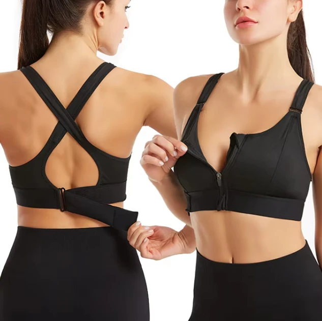 Hot selling High Impact Front Fastening Zipper Wireless Post Surgery Support Workout Bra women soft breathable yoga bra