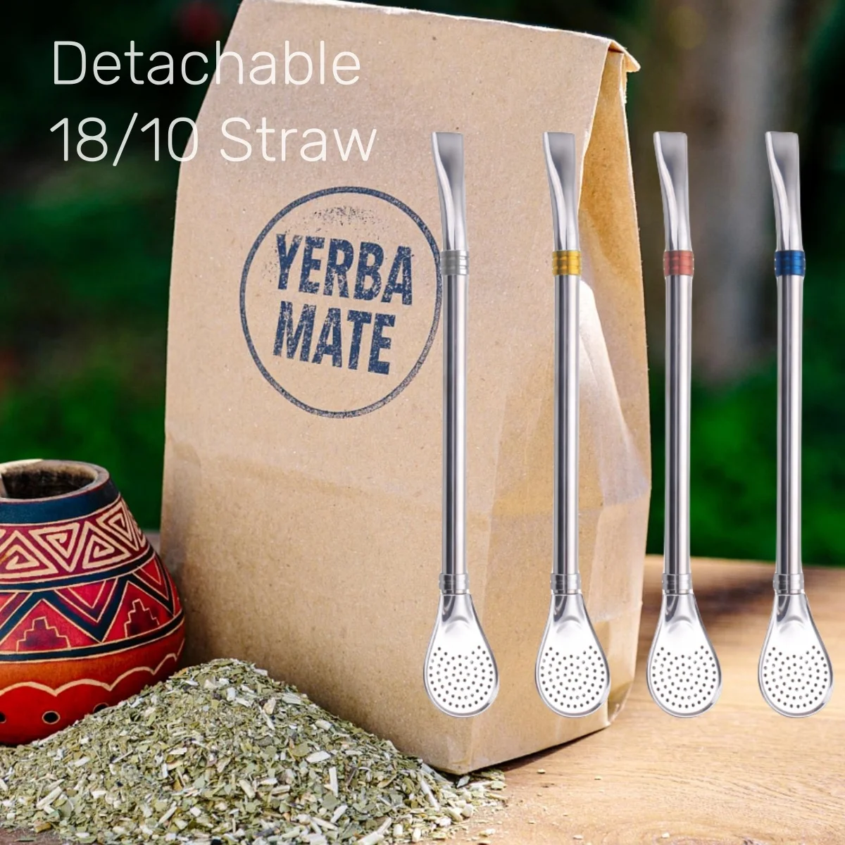 Yerba Mate Bombilla Straw Inox Stirrer 18-10 Stainless Steel Spoon  Portable Straw Set With Brush Demountable Straw Easy Clean