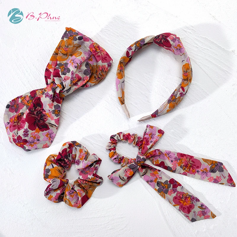 Women Accessories Handmade Scarf Scrunchies Bow Bow knot Pony Tail Elastic Hair Band Hair Ties Ponytail for Girls
