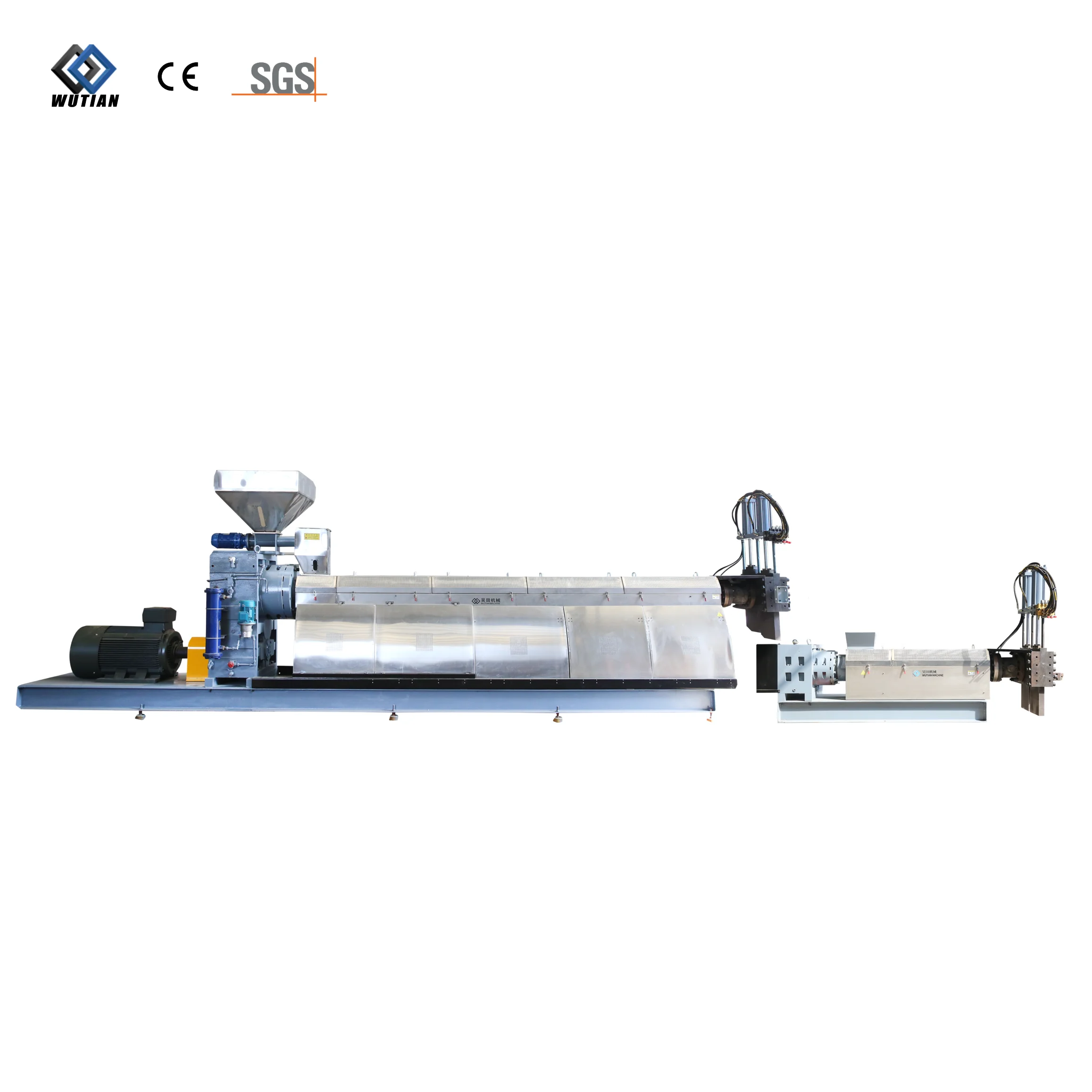 Recycling line ABS PP PA PBT PS PPS PPD ABS Extrusion Two Stage Double Hydraulic Die Heads Single Screw Granulator Extruder Set