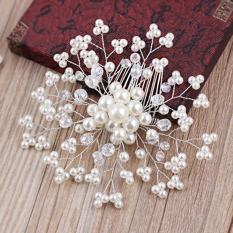 New Bride Crystal Pearl Flower Hair Comb Wedding Hair Accessories Wholesale
