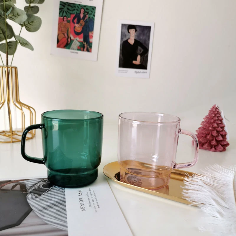 56H Wholesale High Borosilicate Coloured Glass Medium Antique Coffee with Handle Milk Juice Cups