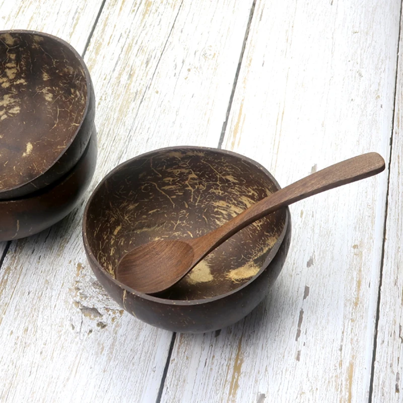 Wholesale Natural Organic Handmade Smoothie Serving Coconut Shell Bowls Spoon Set Salad Coconut Bowl with Cover