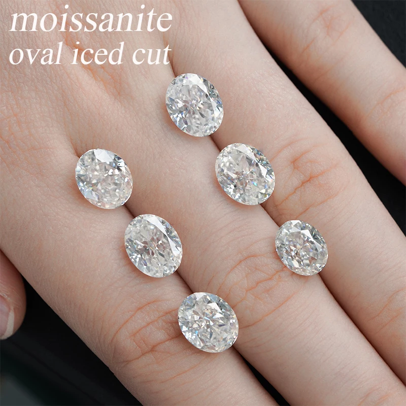 Glitter Iced Cut Moissanite Oval Shape DEF VVS Super White Loose Moissanite Stone