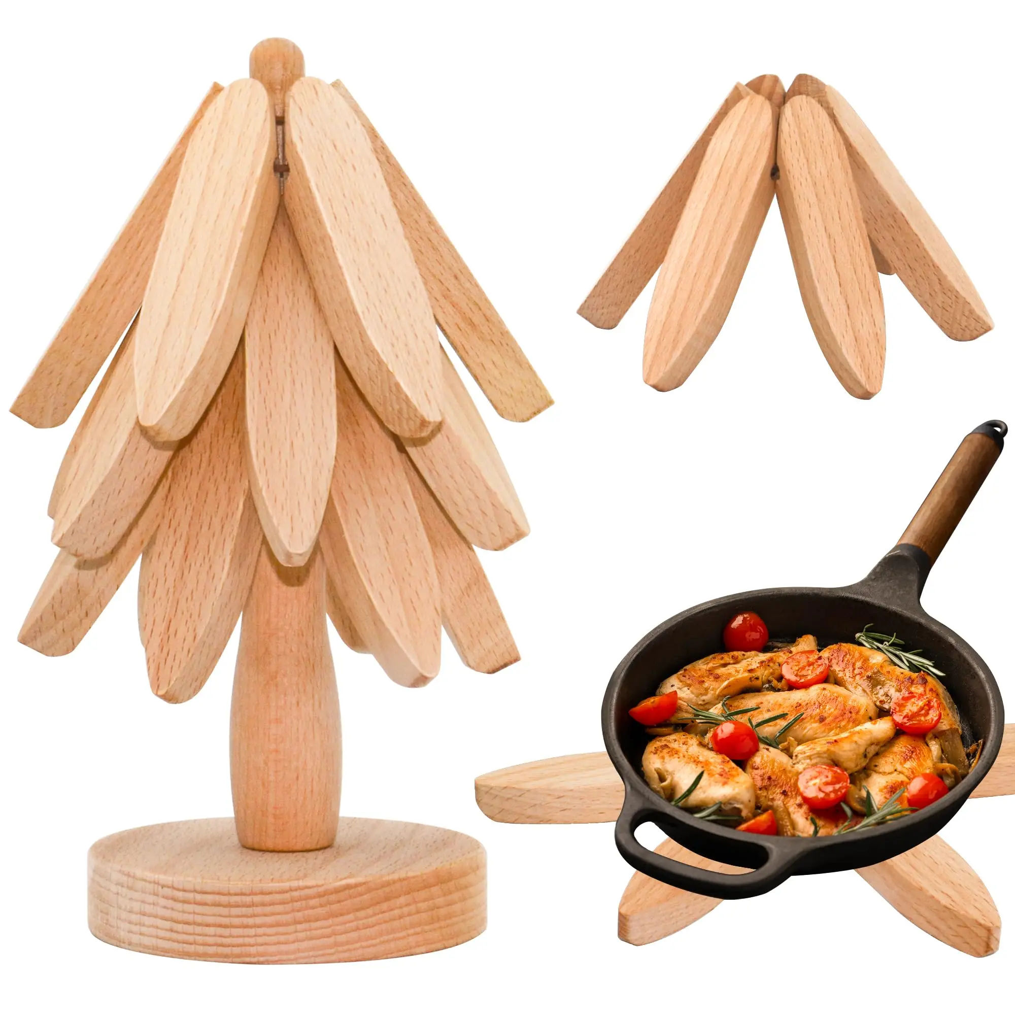 Tree Shape Trivet Set Wooden Tree Coasters Folding Trivets for Hot Dishes Multifunctional Ornaments