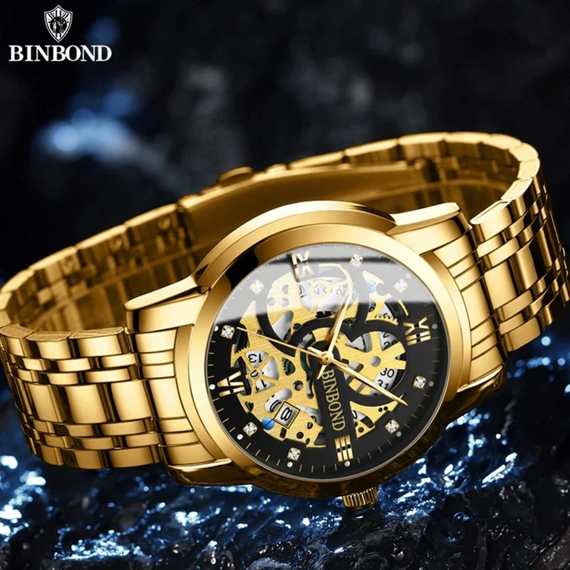 Binbond 6656 модные классические хорошее качество дешевая заводская цена с ремешком из нержавеющей стали Хронограф Мужские кварцевые часы