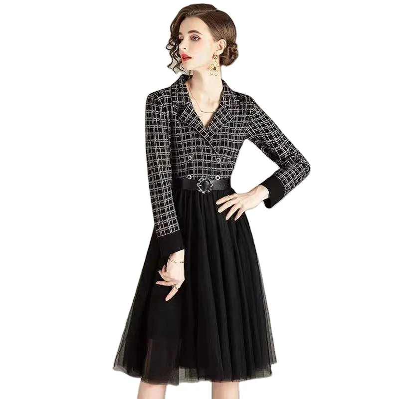 Весенне-осенне-зимний и тонкий костюм из двух предметов для снижения возраста новый стиль сетчатая ткань выше колена маленькая Очаровательная