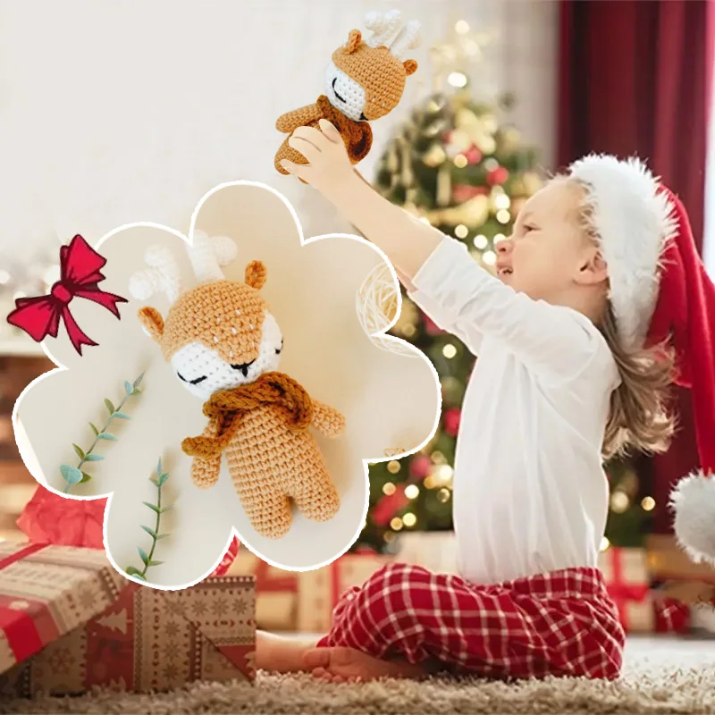 Unisex Crochet Christmas Nativity Amigurumi Set Mary Joseph Baby Jesus Doll PP Cotton Filled for Baby Moose Reindeer Doll