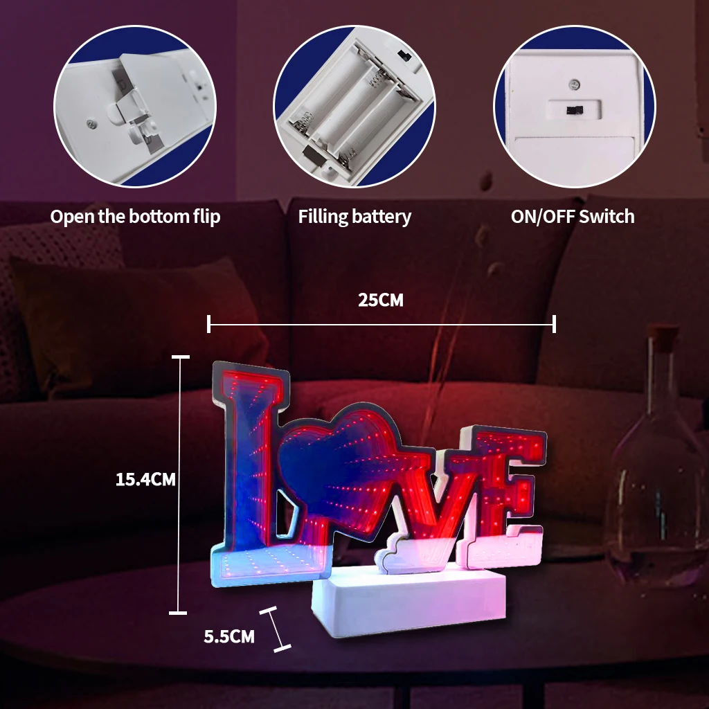 Valentines Day Pink Heart Mirror Lamp Stuffing Trending Valentines Deco Lights