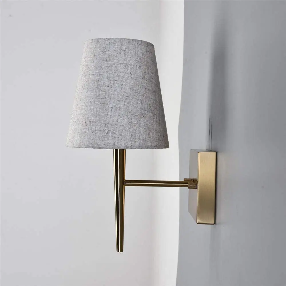 Современное настенное бра среднего века с бежевым тканевым абажуром 1 светильник античная Золотая комнатная настенная лампа