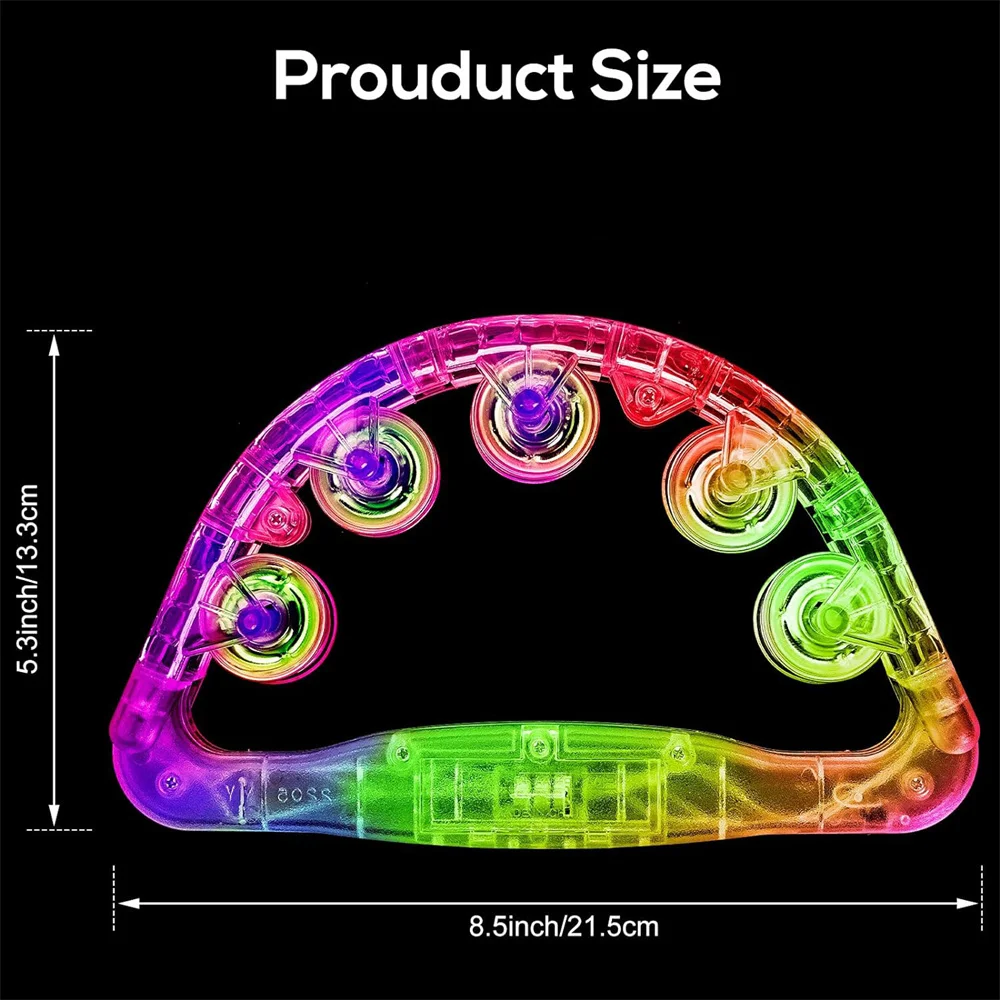 Cheap LED Light up Tambourine Musical Flashing Tambourine Handheld Percussion Instrument Glow Tambourine for Neon Party Supplies