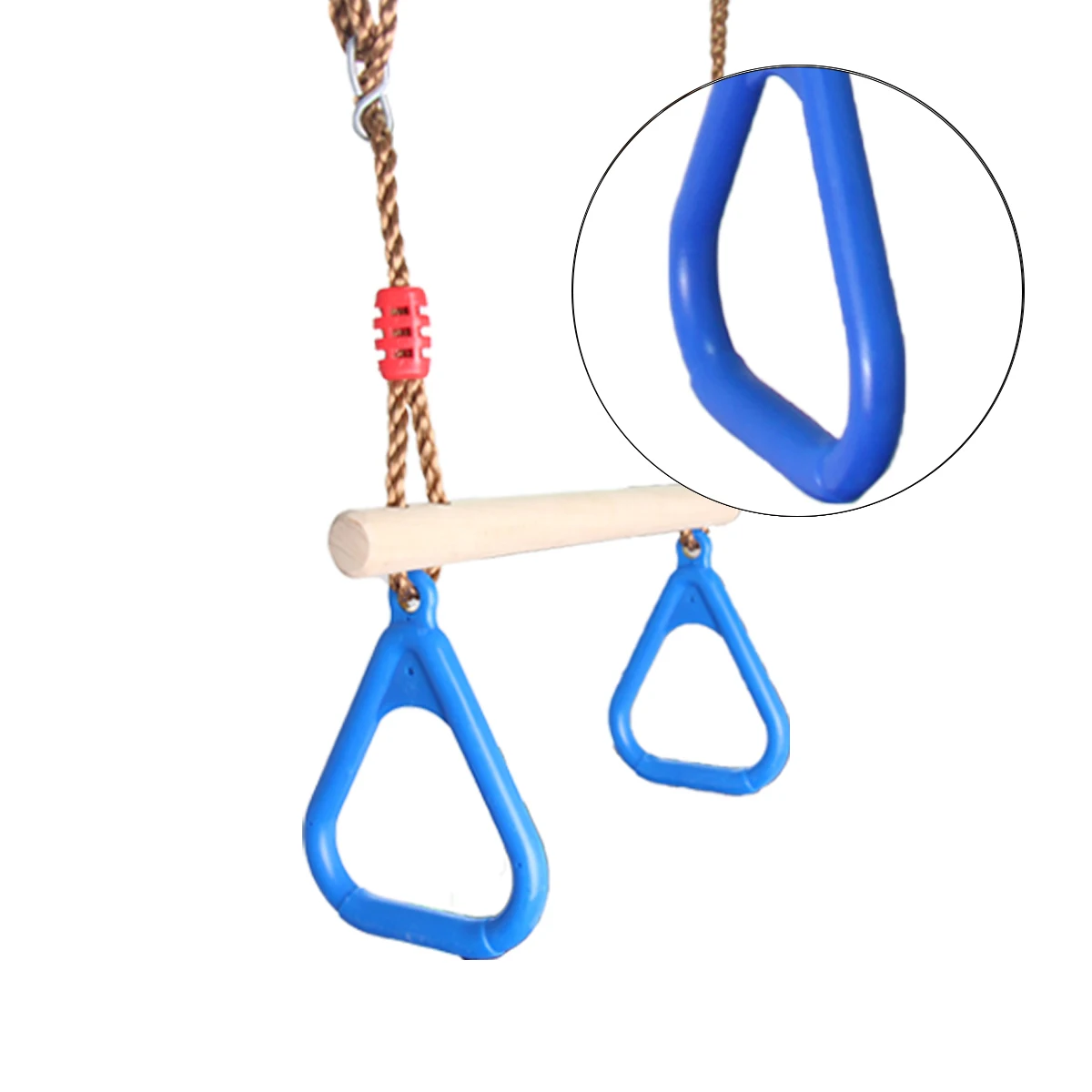 Playground Children Wooden Trapeze Swing Bar with Plastic Gym Rings for Outdoor Fun