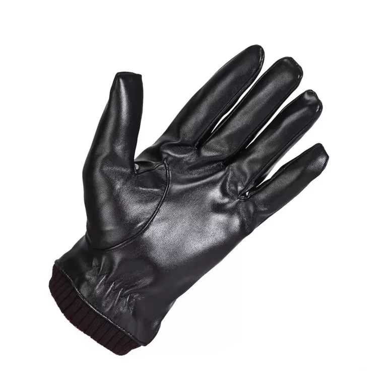 Good quality black winter leather motorcycle full finger warm classic gloves