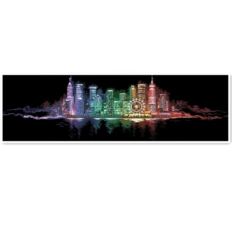 DPF015 Charming Hong Kong night cross stitch kit package plant sets aida 18ct 14ct 11ct black cloth kit embroidery DIY handma