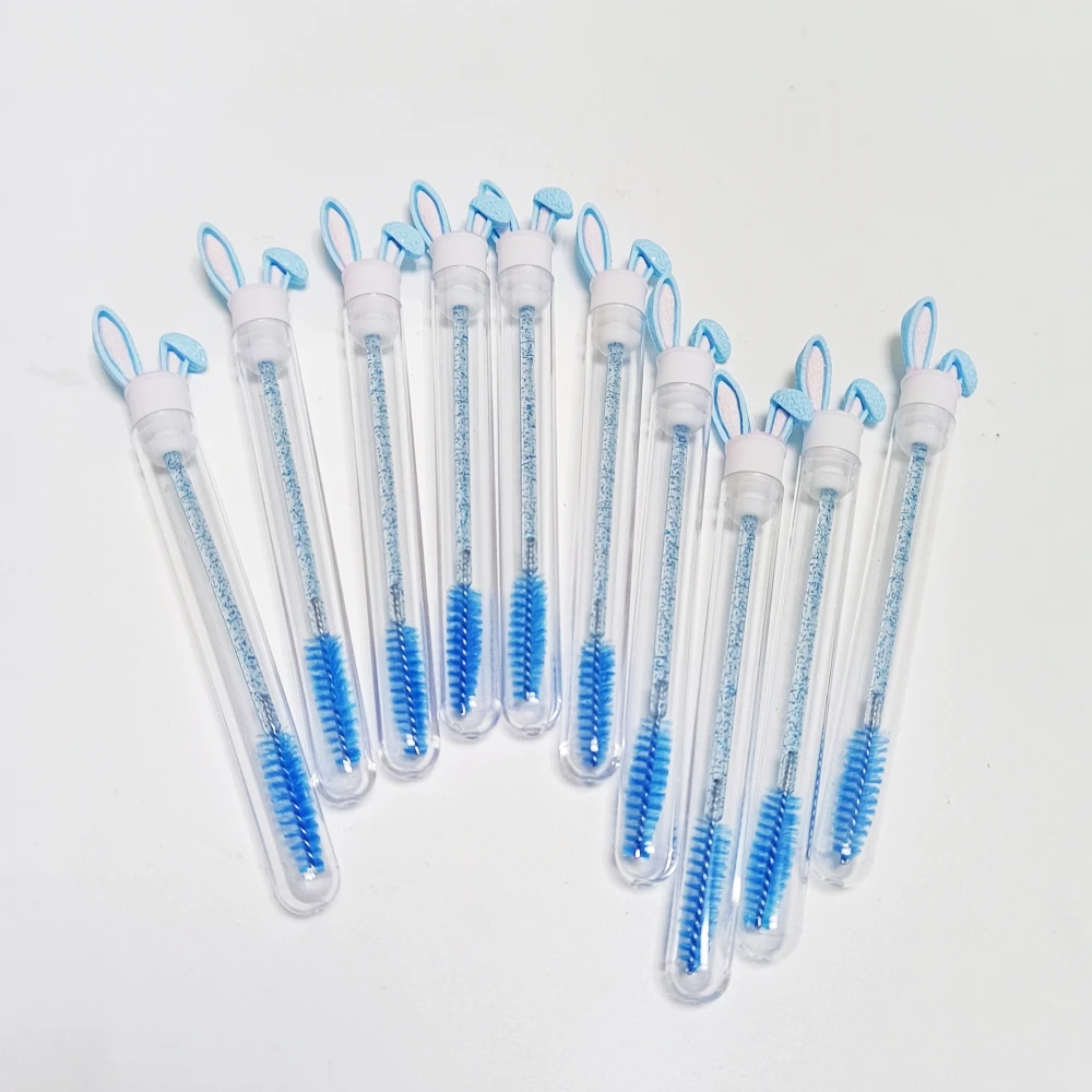 Custom Bunny Ear Mascara Brush Blue Pink Lash Brushes In Tube Disposable Mascara Lash Wand Tubes