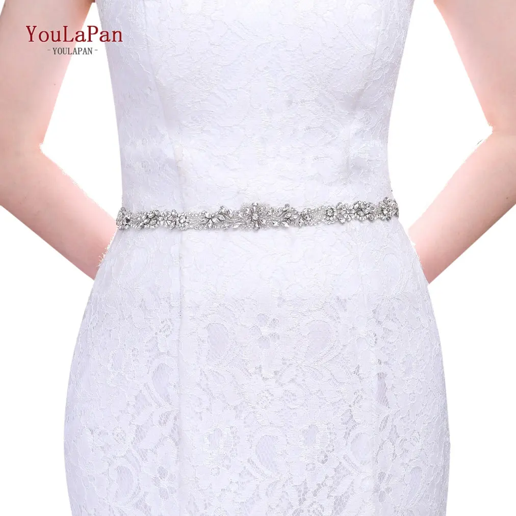 YouLaPan S491 Wedding Sash Sparkling Rhinestone Beaded White Ribbon Belt Party Prom Waist Accessories Bridal Satin Sash