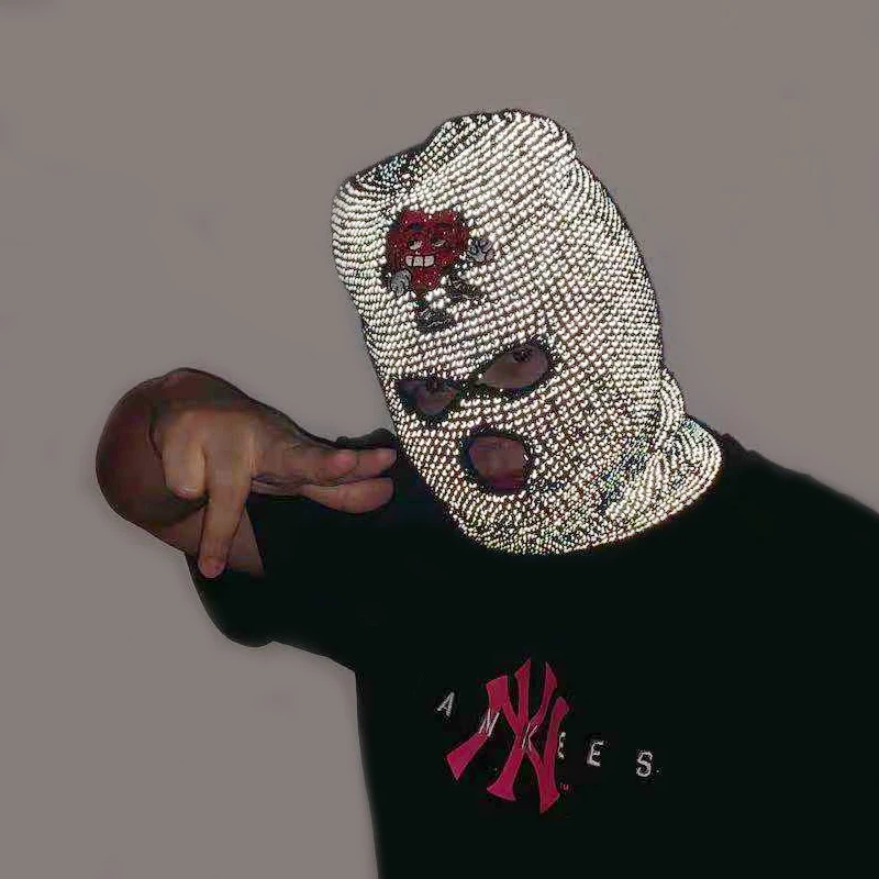 Fashion Men Women Black Noctilucent 3 Hole Knitted Full Face Cover Ski  Mask Winter Balaclava Warm Knit Beanie With Embroidery