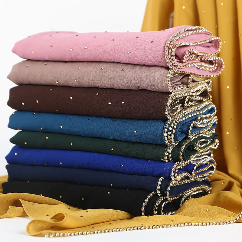 MXCHAN SJH2164 Hot Sale Pearls 70*180cm 24 Colors Muslim Women Chiffon Beaded Instant Hijab Scarf