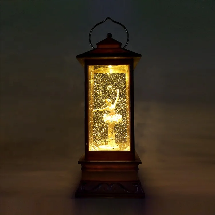 Artificial Style and Water Globe Product Type USB  LED Acrylic Dancing Angle Christmas Ornaments Snow Blow Lantern Plastic Craft