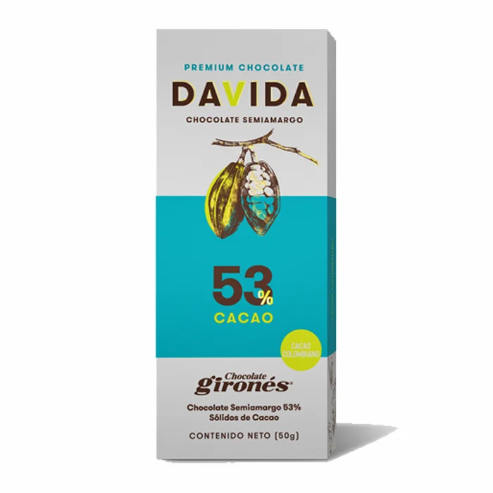 DAVIDA Wholesale Premium Semisweet Chocolate Bar 53% Delicious Cocoa Colombia Origin 100% Premium Colombian Cocoa