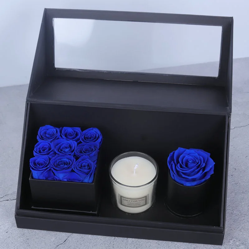 Hot selling high quality decoration flower luxury eternal flower scented candles preserved roses in high end gift box