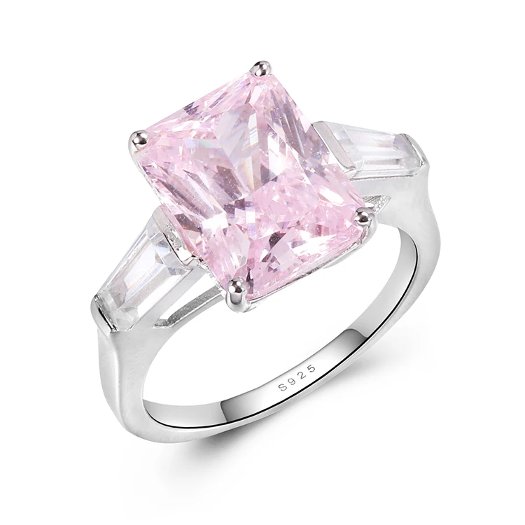 Simple Design 925 Silver Jewelry Ring Beautiful Rose Stone Ring Women CZ Wedding Ring