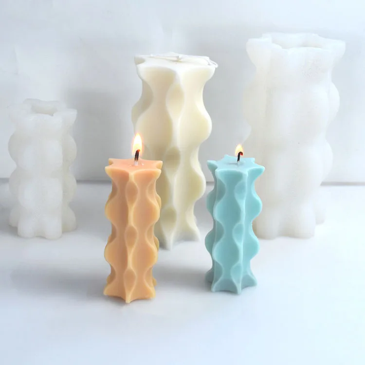 DIY Geometric Wave Column Candle Mould 3D Creative Special-Shaped Strip Column Aromatherapy Gypsum Manual Soap Mould Making Tool