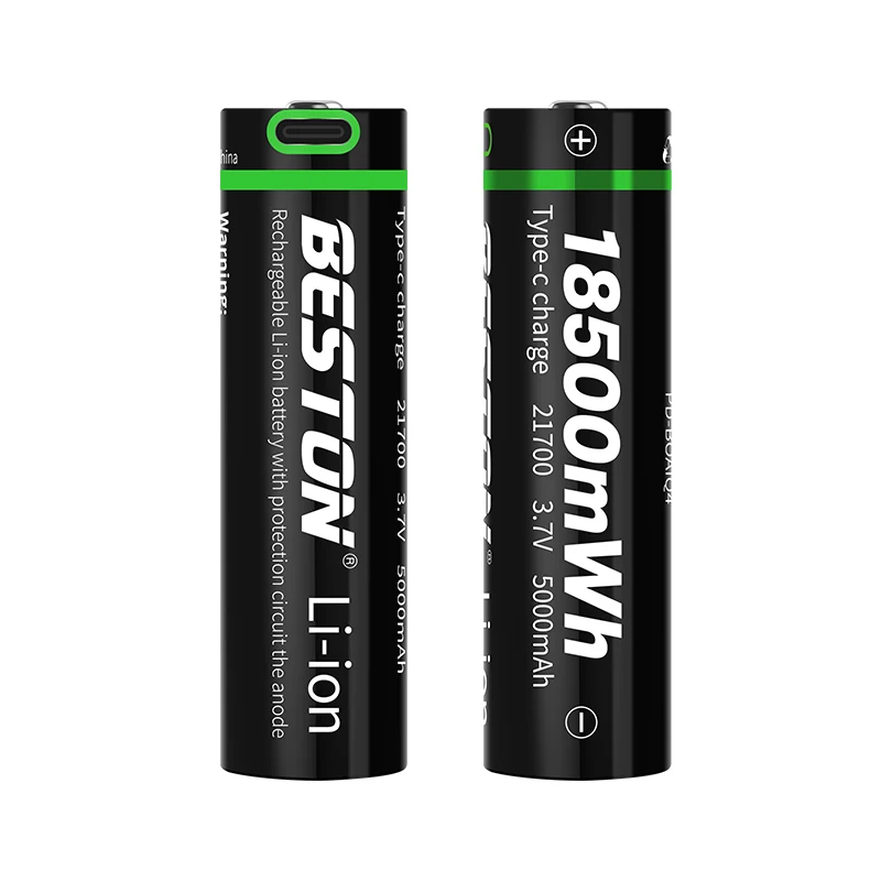 Beston 3.7V 21700 Type-C Rechargeable Li-ion Battery 5000mAh Lithium batteries for Torch