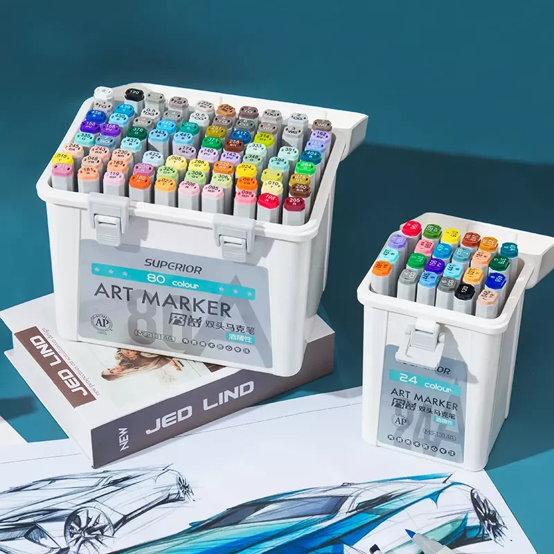 Superior Customized Color Rubber Tip 216 Color Alcohol Based Ink Alcohol Double Headed Art Marker Pen Set