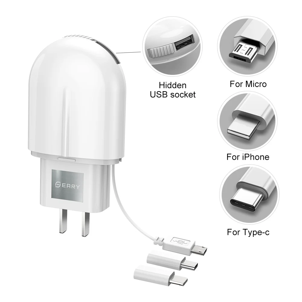 Многофункциональное дорожное зарядное устройство Micro USB с зарядным кабелем 3 в 1 для iPhone Android Type c