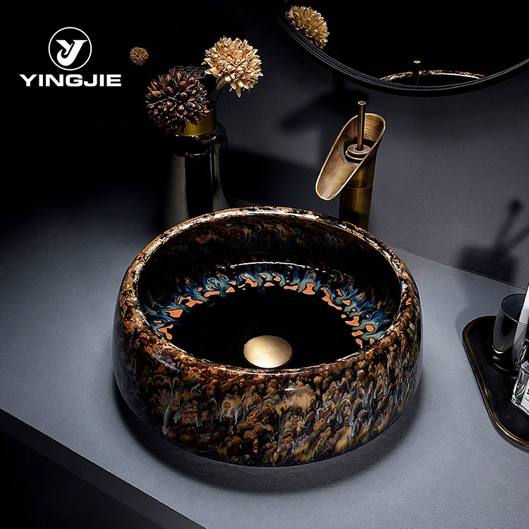 Bathroom Europe Vintage Style Art Wash Basin Ceramic Counter Top Wash Basin Bathroom Sinks  Porcelain Sink