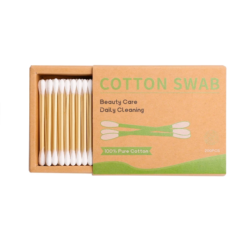 100% Biodegradable Hot Selling Organic 200 Pieces Bamboo Stick Cotton Bud With Drawer Box